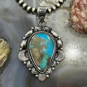 Sterling Silver Southwestern Style Teardrop Turquoise Pendant For Women #9